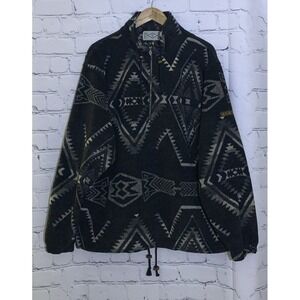 SDI Vintage Sweater Men's X-Large Fleece Alaska 1/4 Zip Grey Tribal Pullover